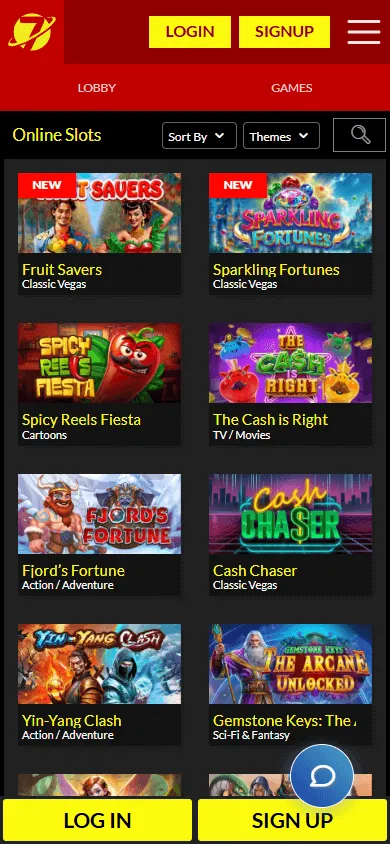 Planet 7 Casino games area on a mobile browser