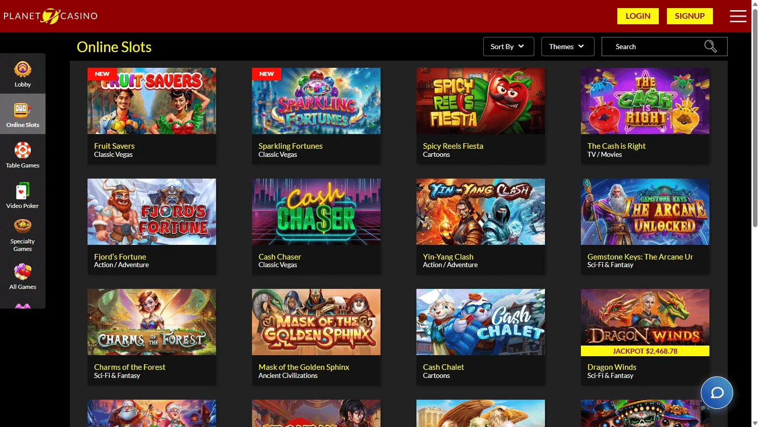 Planet 7 Casino games area on desktop