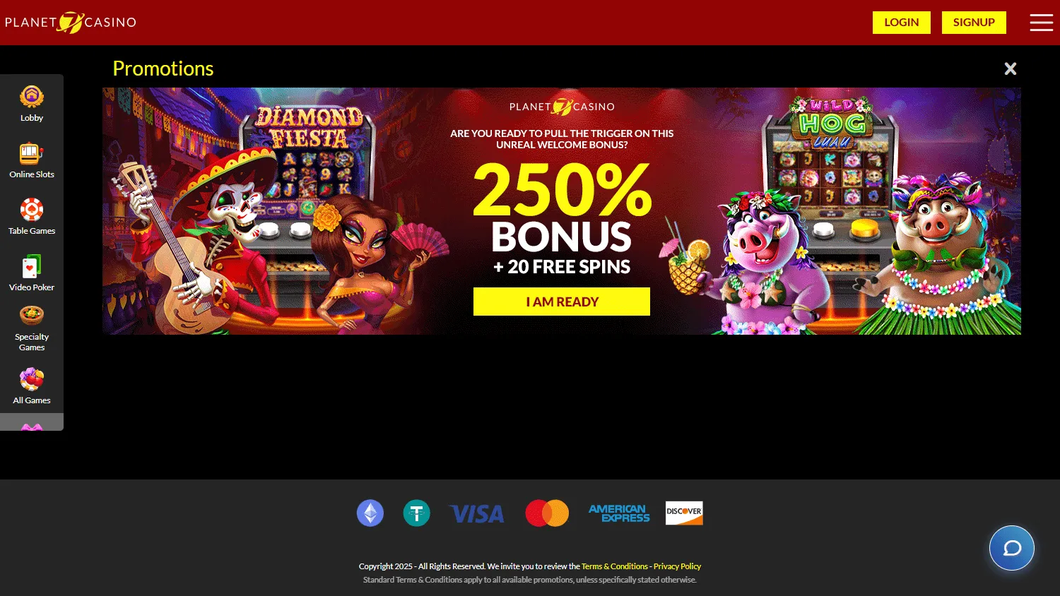 Planet 7 Casino promotions area on desktop